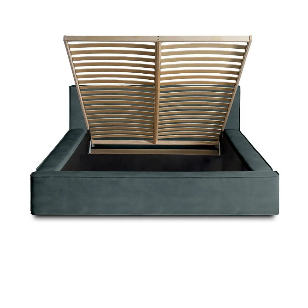 Lit coffre VELORA Vert émeraude 180x200 cm Tissu velours doux Sommier relevable Rangement intégré>Meublorama Outlet