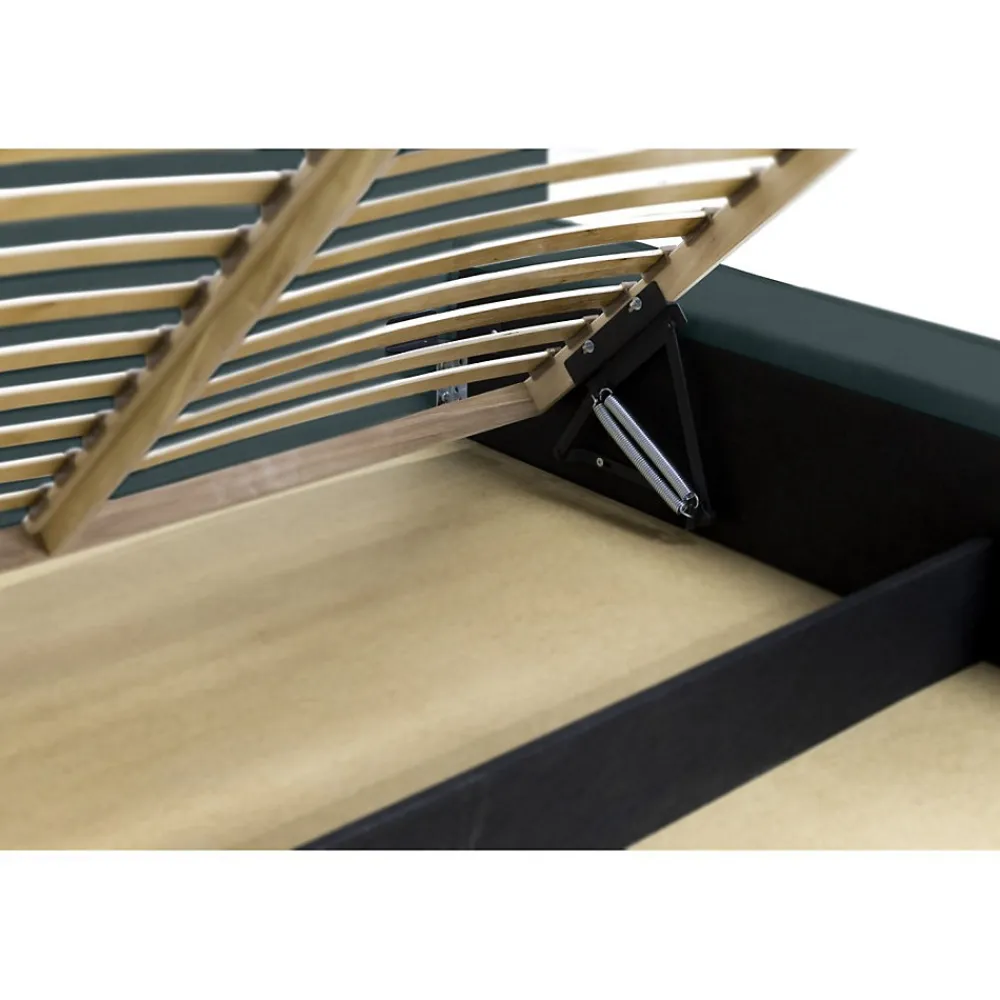 Lit coffre VELORA Vert émeraude 180x200 cm Tissu velours doux Sommier relevable Rangement intégré>Meublorama Outlet