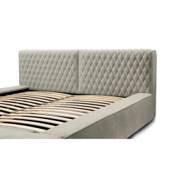 Meublorama Lit coffre VERNON Tissu chenille bouclé Taupe fumé 160x200 cm Sommier relevable Design haut de gamme* Lit Double