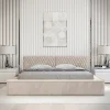 Lit coffre VERNON Tissu chenille bouclé Sable rosé 140x200 cm Sommier relevable Design haut de gamme>Meublorama Discount