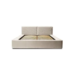 Lit coffre VERNON Tissu chenille bouclé Sable rosé 140x200 cm Sommier relevable Design haut de gamme>Meublorama Discount