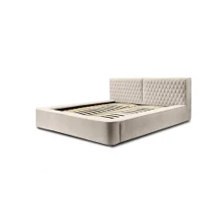 Lit coffre VERNON Tissu chenille bouclé Sable rosé 140x200 cm Sommier relevable Design haut de gamme><noscript><img width=