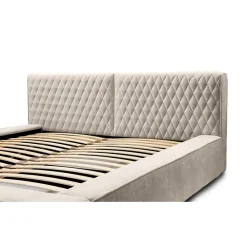 Lit coffre VERNON Tissu chenille bouclé Sable rosé 140x200 cm Sommier relevable Design haut de gamme><noscript><img width=