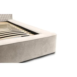Lit coffre VERNON Tissu chenille bouclé Sable rosé 140x200 cm Sommier relevable Design haut de gamme><noscript><img width=