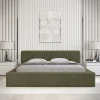 Lit coffre VERNON Tissu chenille bouclé Feuille dolivier 140x200 cm Sommier relevable Design haut de gamme>Meublorama Outlet