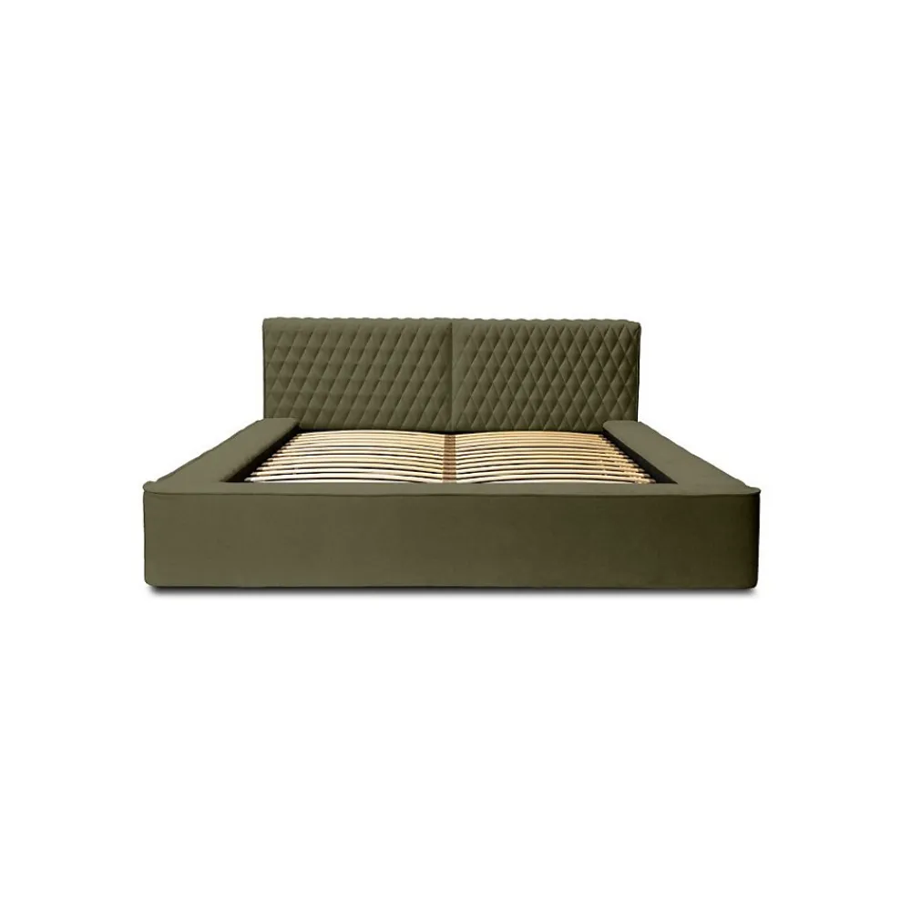Lit coffre VERNON Tissu chenille bouclé Feuille dolivier 140x200 cm Sommier relevable Design haut de gamme>Meublorama Outlet