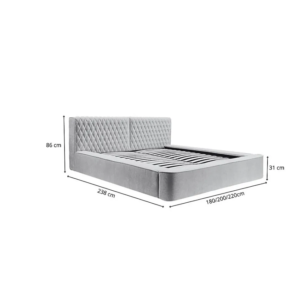 Lit coffre VERNON Tissu chenille bouclé Feuille dolivier 140x200 cm Sommier relevable Design haut de gamme>Meublorama Outlet