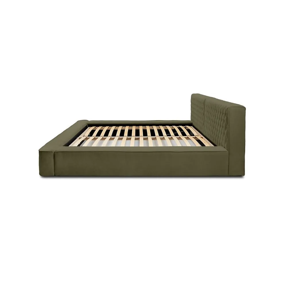 Lit coffre VERNON Tissu chenille bouclé Feuille dolivier 140x200 cm Sommier relevable Design haut de gamme>Meublorama Outlet