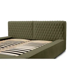 Lit coffre VERNON Tissu chenille bouclé Feuille dolivier 140x200 cm Sommier relevable Design haut de gamme><noscript><img width=