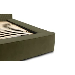 Lit coffre VERNON Tissu chenille bouclé Feuille dolivier 140x200 cm Sommier relevable Design haut de gamme><noscript><img width=