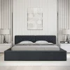 Lit coffre VERNON Tissu chenille bouclé Charbon bleu 180x200 cm Sommier relevable Design haut de gamme>Meublorama Sale