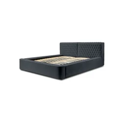 Lit coffre VERNON Tissu chenille bouclé Charbon bleu 180x200 cm Sommier relevable Design haut de gamme><noscript><img width=