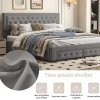 Generique Lit coffre 180x200 avec 2 tiroirs, Lit rembourré avec sommier à lattes, tissu en velours et décoration de boutons, gris* Lit Simple