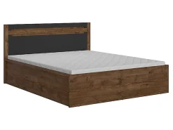 Pegane Lit coffre 140x200 avec cadre sommier et rangement,,coloris Chêne foncé/Noir mat - L. 205,5 x P. 149,5 x H. 41-96,5 cm* Lit Coffre