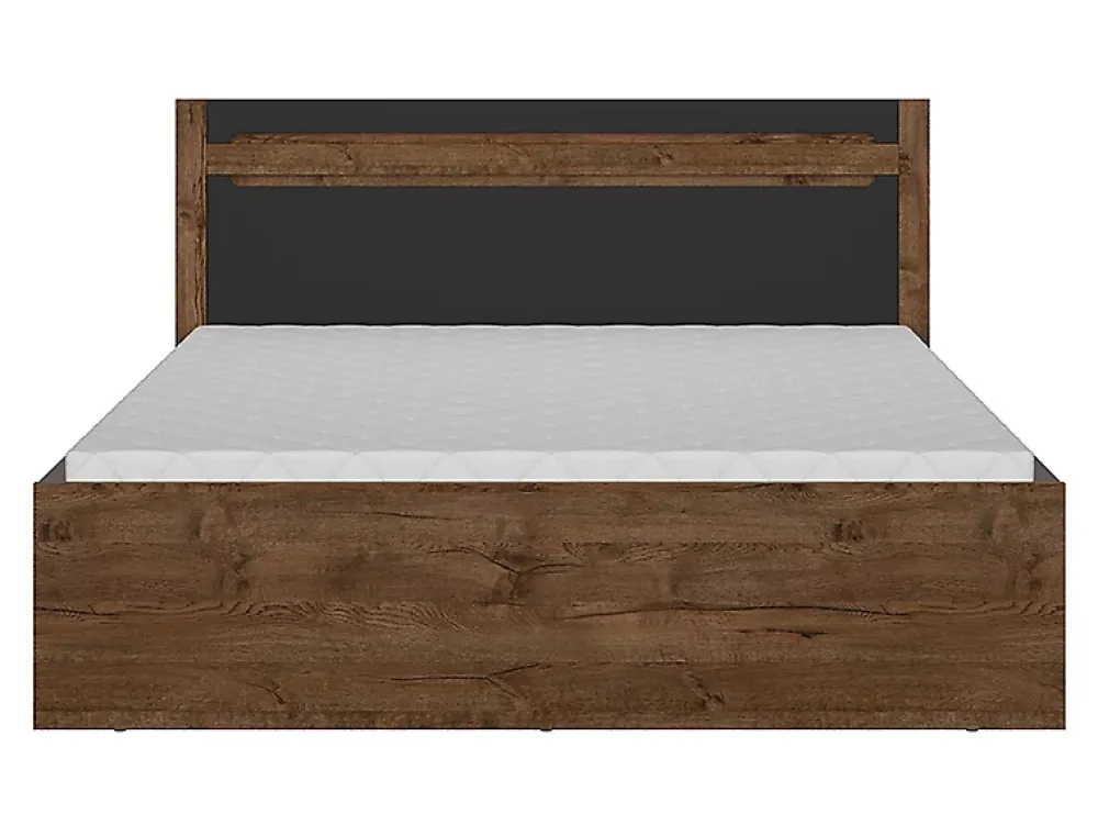 Pegane Lit coffre 140x200 avec cadre sommier et rangement,,coloris Chêne foncé/Noir mat - L. 205,5 x P. 149,5 x H. 41-96,5 cm* Lit Coffre