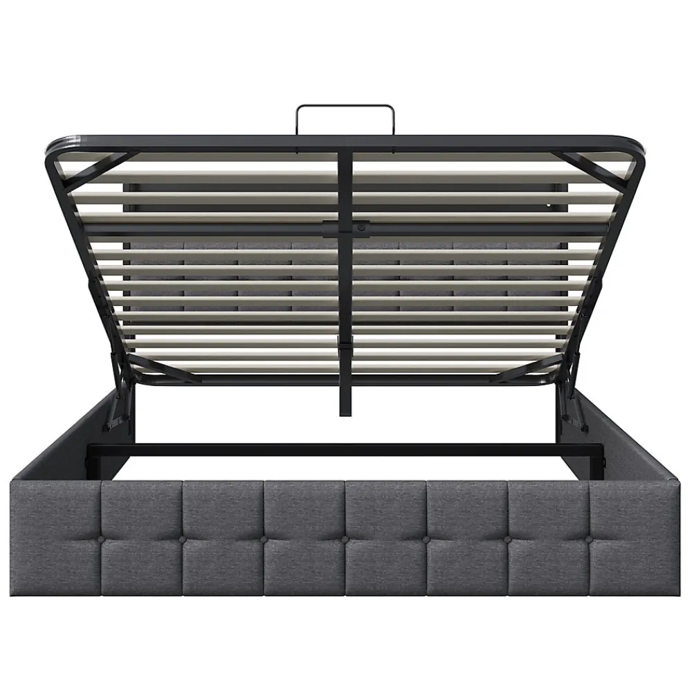 Lit Coffre 140x200 avec Rangement et éclairage LED, Sommier à Lattes, Lit Double avec USB et Type-C, Lit 2 Personnes, Lin, Gris>Simple Life New