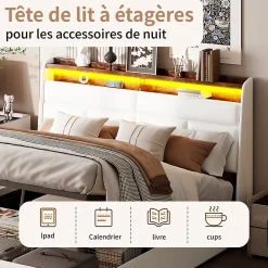 Simple Life Lit Coffre 140x200 Avec Sommier Et USB, LED, Cadre De Lit Avec Rangement Et Tete De Lit, Blanc* Lit Coffre