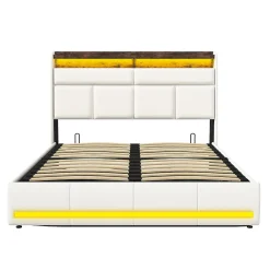Simple Life Lit Coffre 140x200 Avec Sommier Et USB, LED, Cadre De Lit Avec Rangement Et Tete De Lit, Blanc* Lit Coffre