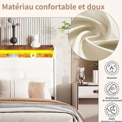 Fortuna lai lit Coffre 160x200 avec sommier et USB, LED, Cadre de lit avec Rangement et Tete de Lit, Blanc* Lit Coffre