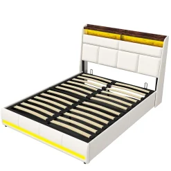 Fortuna lai lit Coffre 160x200 avec sommier et USB, LED, Cadre de lit avec Rangement et Tete de Lit, Blanc* Lit Coffre
