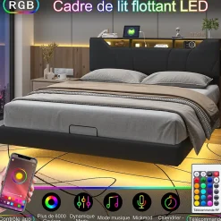 Fortuna lai Lit Coffre 160x200 avec Sommier LED Hydraulique avec Rangement et Tete de Lit 2 Personnes Lits pour Adulte Coffre Noir+PU* Lit Coffre