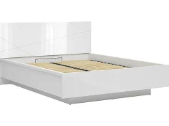 Lit coffre 160x200 avec sommier et rangement, coloris Blanc brillant/Blanc haute brillance - L. 206 x P. 169,5 x H. 98,5/43 cm>Pegane Best