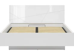 Lit coffre 160x200 avec sommier et rangement, coloris Blanc brillant/Blanc haute brillance - L. 206 x P. 169,5 x H. 98,5/43 cm>Pegane Best