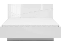 Lit coffre 160x200 avec sommier et rangement, coloris Blanc brillant/Blanc haute brillance - L. 206 x P. 169,5 x H. 98,5/43 cm><noscript><img width=