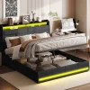 Lit Coffre 140x200 Avec Sommier Et USB, LED, Cadre De Lit Avec Rangement Et Tete De Lit, Noir>Simple Life Outlet