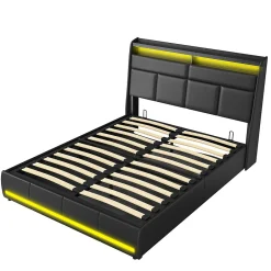 Lit Coffre 140x200 Avec Sommier Et USB, LED, Cadre De Lit Avec Rangement Et Tete De Lit, Noir>Simple Life Outlet