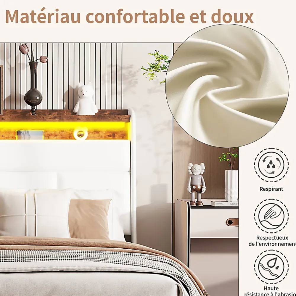 Simple Life Lit Coffre 160x200 Avec Sommier Et USB, LED, Cadre De Lit Avec Rangement Et Tete De Lit, Blanc* Lit Coffre