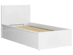 Lit coffre 90x200 avec sommier et rangement, coloris Blanc brillant - Longueur 204,5 x Profondeur 99 x Hauteur 95/40,5 cm>Pegane Discount