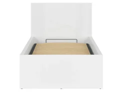 Lit coffre 90x200 avec sommier et rangement, coloris Blanc brillant - Longueur 204,5 x Profondeur 99 x Hauteur 95/40,5 cm><noscript><img width=