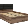 Lit coffre 140x200 avec tête de lit rembourrée noir, sommier et rangement ,coloris Chêne marron foncé>Pegane Discount