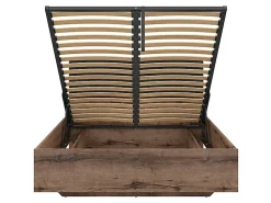 Lit coffre 140x200 avec tête de lit rembourrée noir, sommier et rangement ,coloris Chêne marron foncé><noscript><img width=