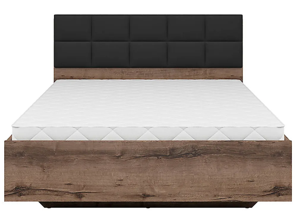 Lit coffre 140x200 avec tête de lit rembourrée noir, sommier et rangement ,coloris Chêne marron foncé>Pegane Discount
