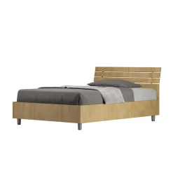 Ityhome Lit coffre 120x200 avec tête de lit inclinée à lattes en chêne Ankel* Lit Coffre