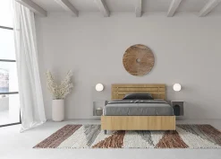 Ityhome Lit coffre 120x200 avec tête de lit inclinée à lattes en chêne Ankel* Lit Coffre