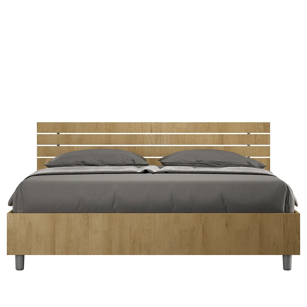 Lit coffre 160x190 avec tête de lit inclinée à lattes en chêne Ankel>Ityhome Online