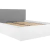 Lit coffre 160x200 avec tête de lit capitonnée ,coloris Blanc brillant/Textile Noir - L. 209,5 x P. 176 x H. 95/40,5 cm>Pegane Discount