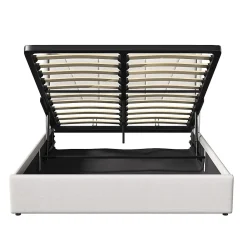 Lit Coffre 140x200 avec USB et Type C, Lit capitonné avec Sommier à Lattes, Lit Double, Beige><noscript><img width=