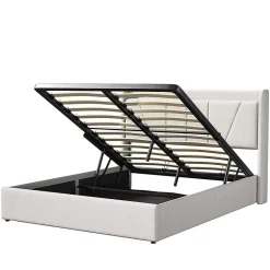 Lit Coffre 140x200 avec USB et Type C, Lit capitonné avec Sommier à Lattes, Lit Double, Beige><noscript><img width=