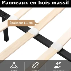 Okwish Lit Coffre 140x190 cm - Capitonné avec LED Multicolores et Rangement - Simili Cuir Noir - Sans Matelas* Lit Coffre