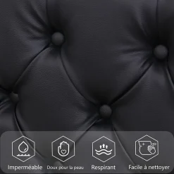Okwish Lit Coffre 140x190 cm - Lit Capitonné avec Rangement et LED, Sommier à Lattes Inclus, Simili Cuir - sans Matelas - Noir* Lit Coffre