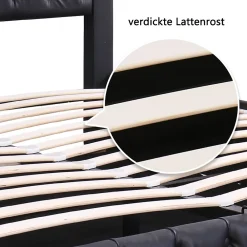 Okwish Lit Coffre 140x190 cm - Lit Capitonné avec Rangement et LED, Sommier à Lattes Inclus, Simili Cuir - sans Matelas - Noir* Lit Coffre