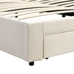 Lit coffre 180x200 cm - Lit coffre hydraulique avec 2 tiroirs et sommier à lattes - Velours - Sans Matelas - Beige><noscript><img width=