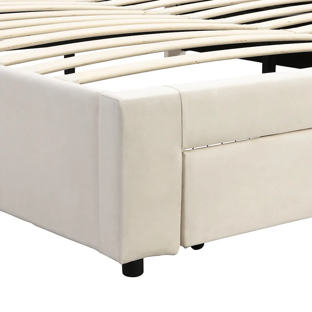 Lit coffre 180x200 cm - Lit coffre hydraulique avec 2 tiroirs et sommier à lattes - Velours - Sans Matelas - Beige>Generique Clearance