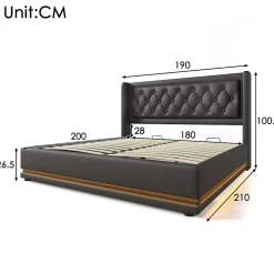 Generique Lit coffre 180x200 cm - Lit coffre hydraulique avec USB Type-C et LED - PU - Sans Matelas - Noir* Lit Coffre