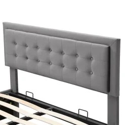 Generique Lit coffre 140x190 cm - Lit coffre hydraulique avec 2 tiroirs et sommier à lattes - Capitonné Velours - Sans Matelas - Gris* Lit Coffre