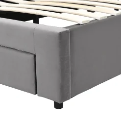 Lit coffre 140x200 cm - Lit coffre hydraulique avec 2 tiroirs et sommier à lattes en bois - Velours - Sans Matelas - Gris><noscript><img width=